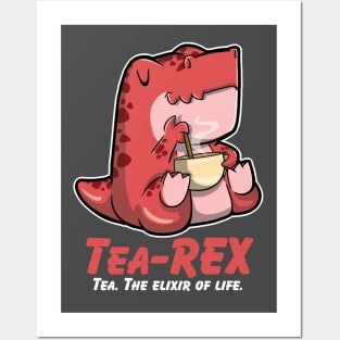 Cute Little T-rex Drinking a cup of tea Posters and Art